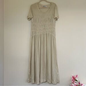 FP Beach - Beige Cotton Smocked Short-Sleeved Maxi Dress